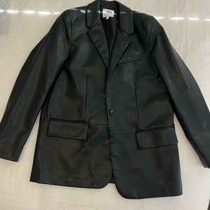Oversized Black Leather Blazer